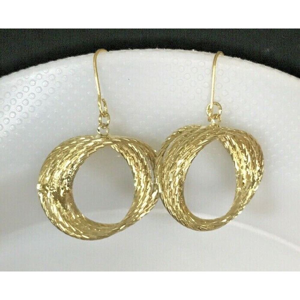 5 Interlocking Strands Gold-Tone Textured Shiny Circle 1" Earrings Wire Hook